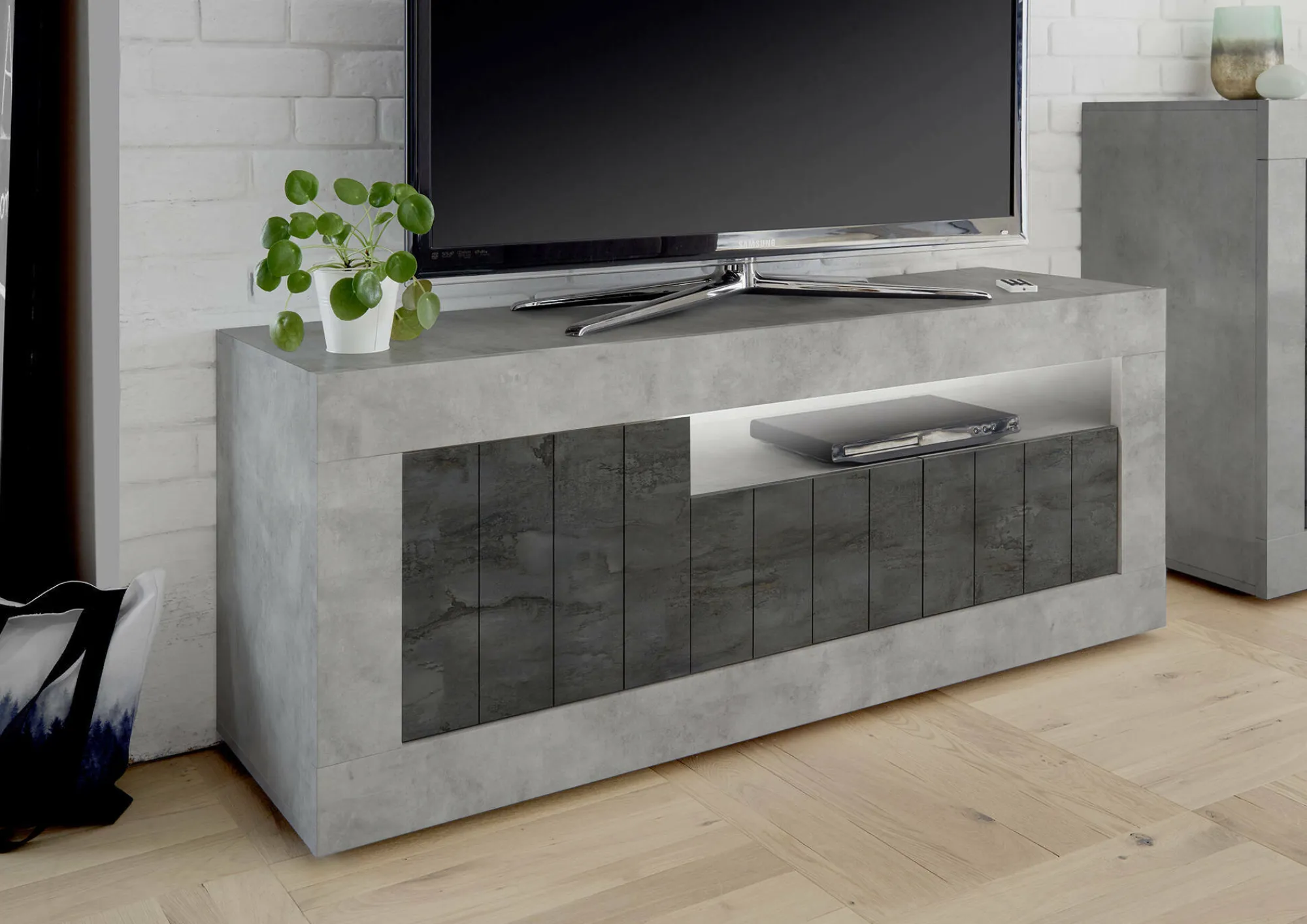 Mobile porta TV Dmurra, 138x42 h56 cm, Cemento e Ardesia<Dmora Hot