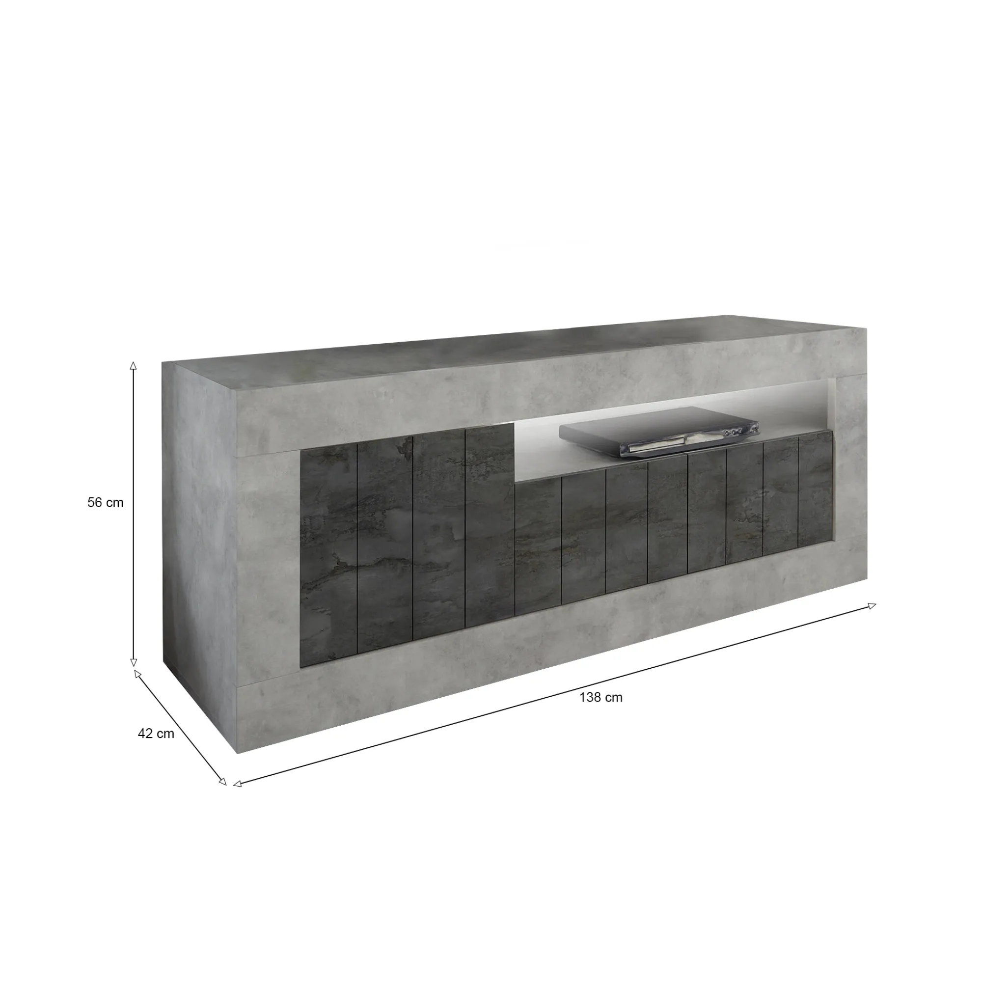 Mobile porta TV Dmurra, 138x42 h56 cm, Cemento e Ardesia<Dmora Hot