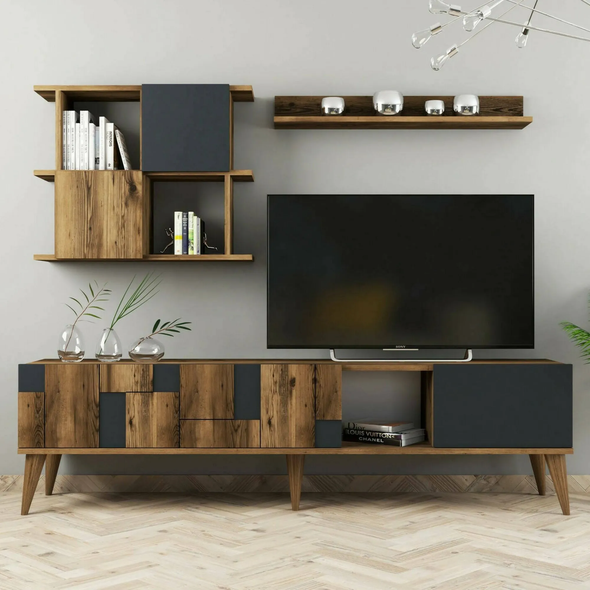 Mobile porta TV Dora, 180x34h49 cm, Noce e Antracite<Dmora Shop