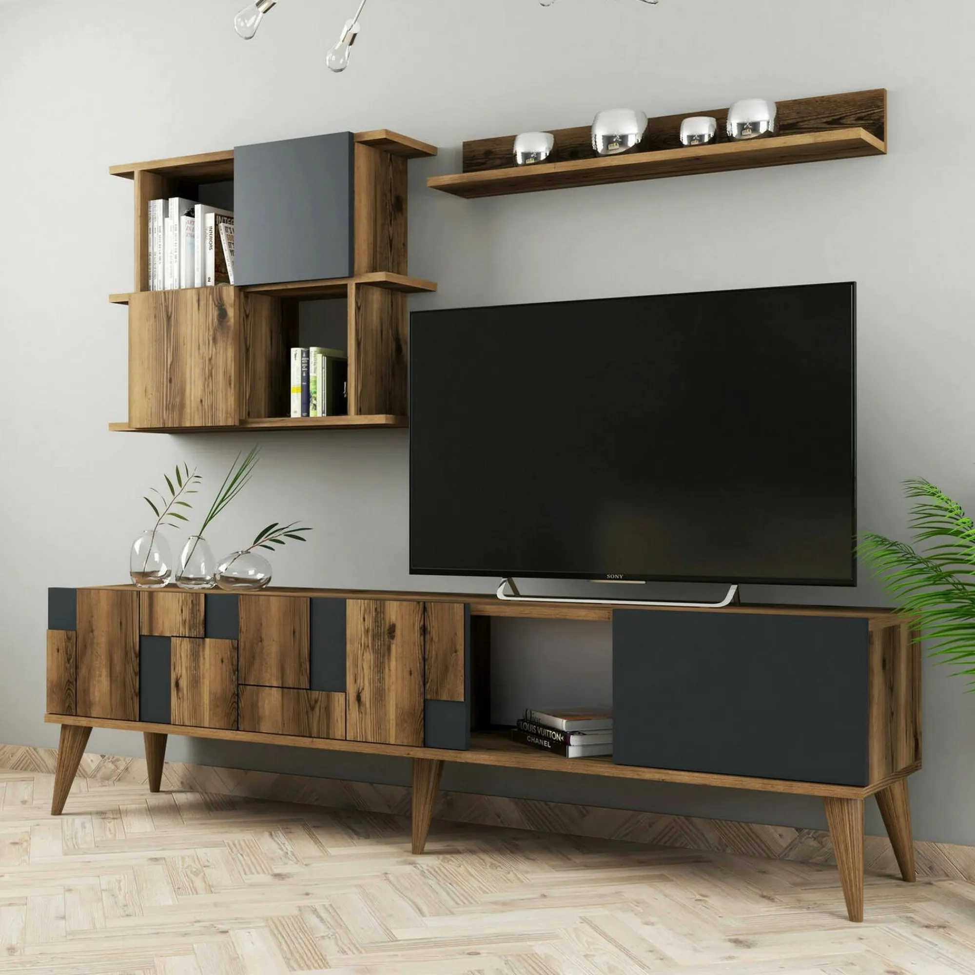 Mobile porta TV Dora, 180x34h49 cm, Noce e Antracite<Dmora Shop