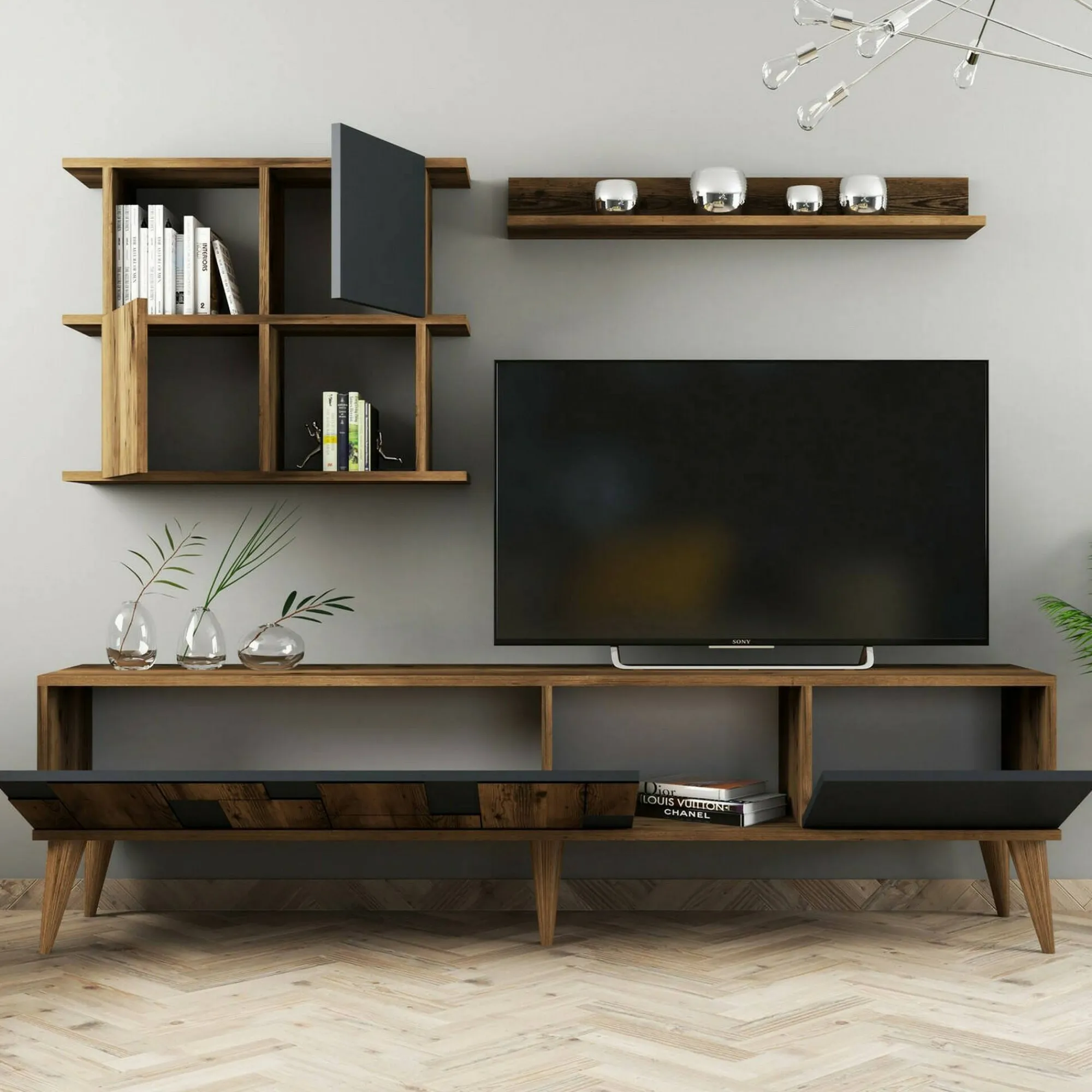 Mobile porta TV Dora, 180x34h49 cm, Noce e Antracite<Dmora Shop