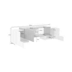 Mobile porta TV Dpalumb, cm 150x45h45, Bianco lucido e Ardesia<Dmora Discount
