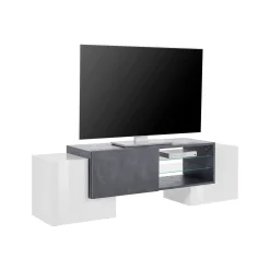 Mobile porta TV Dpalumb, cm 150x45h45, Bianco lucido e Ardesia<Dmora Discount