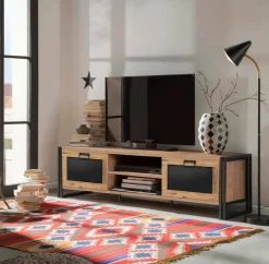 Mobile porta TV Dpetron, Quercia e Nero, 180x45h50 cm<Dmora Clearance