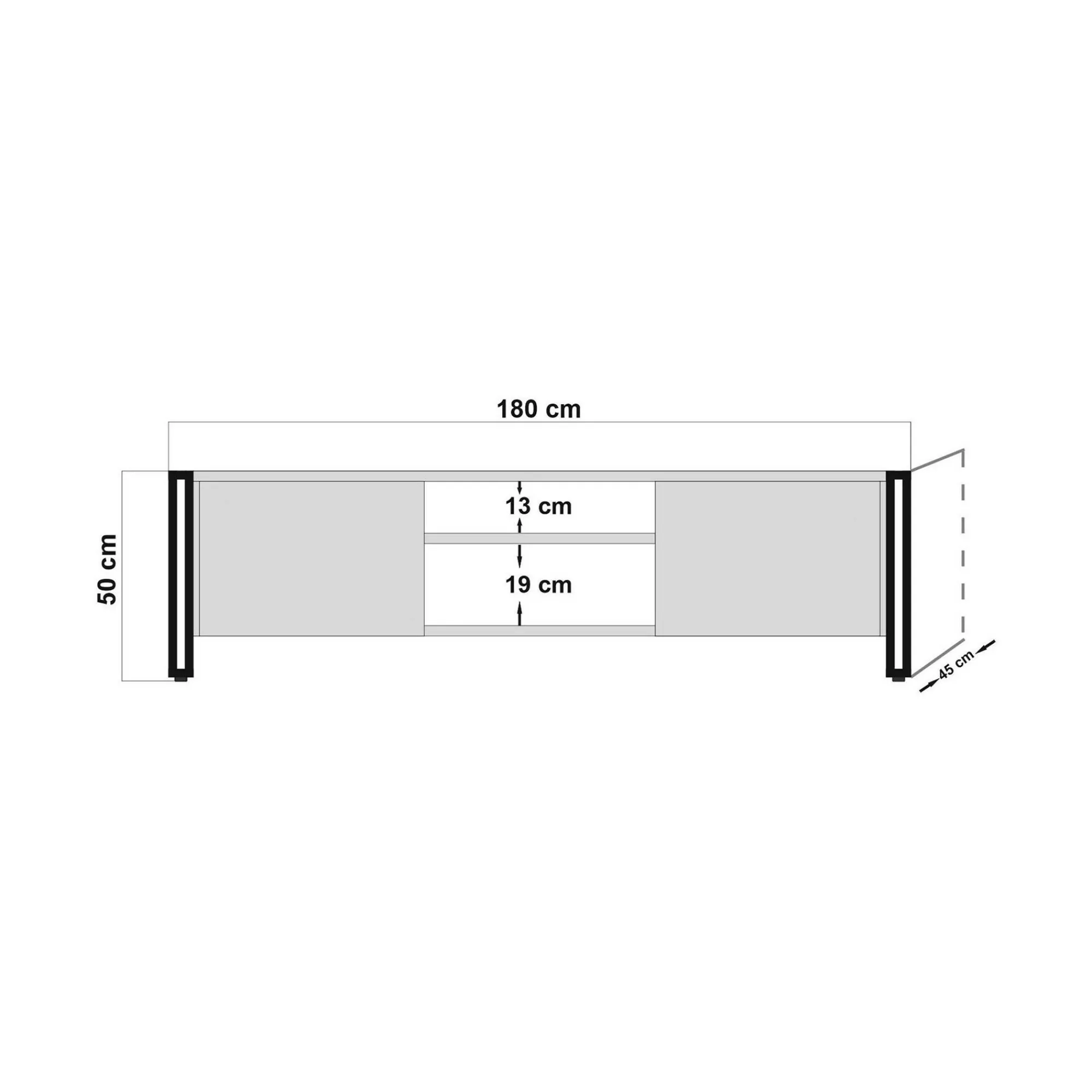 Mobile porta TV Dpetron, Quercia e Nero, 180x45h50 cm<Dmora Clearance