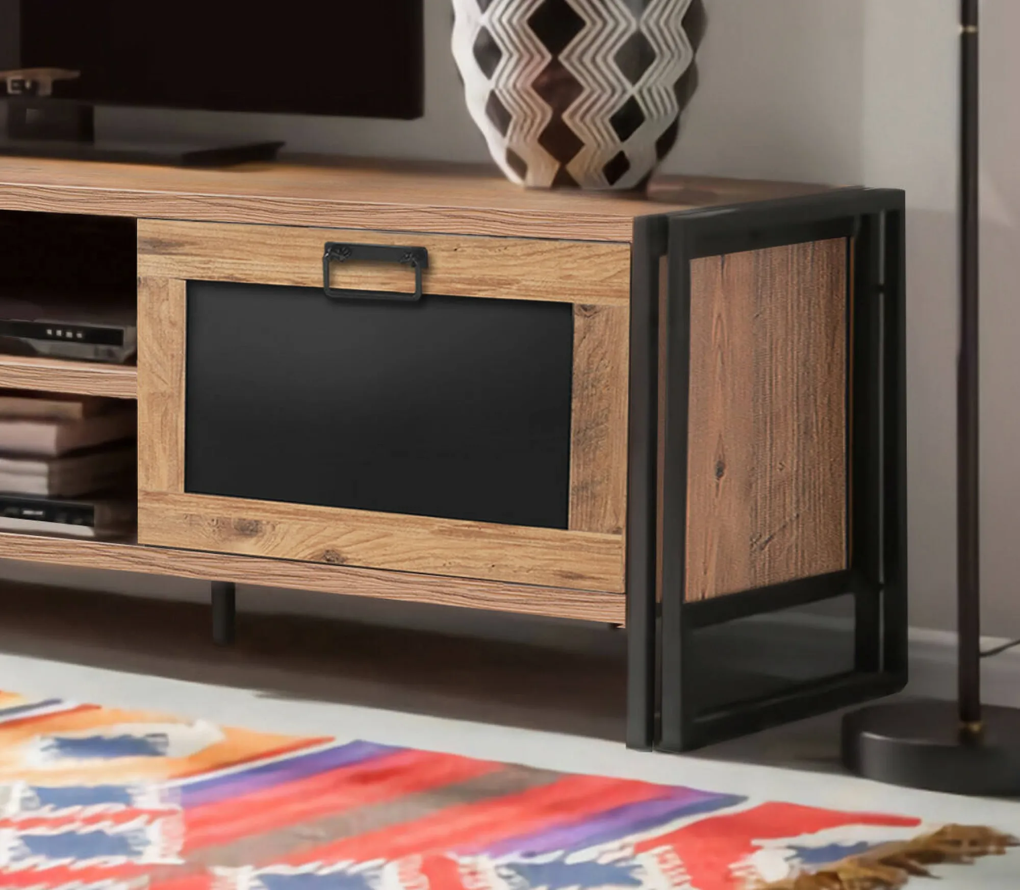 Mobile porta TV Dpetron, Quercia e Nero, 180x45h50 cm<Dmora Clearance