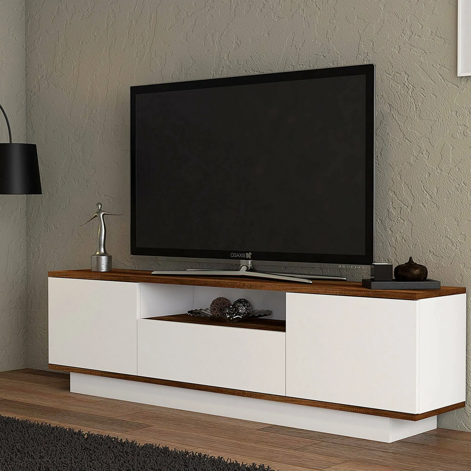 Mobile porta TV Dprat, 160x30h45 cm, Noce e Bianco<Dmora Store