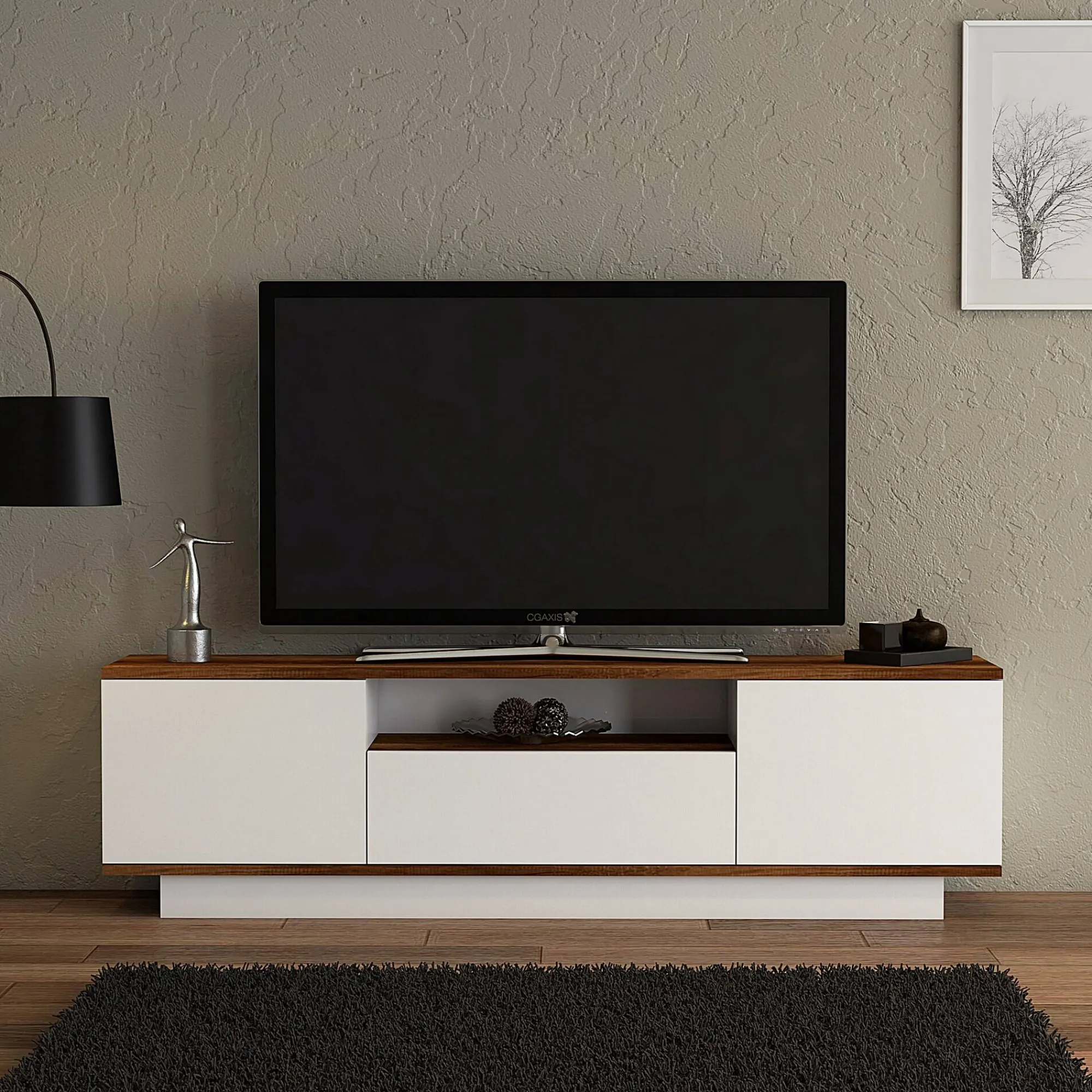 Mobile porta TV Dprat, 160x30h45 cm, Noce e Bianco<Dmora Store