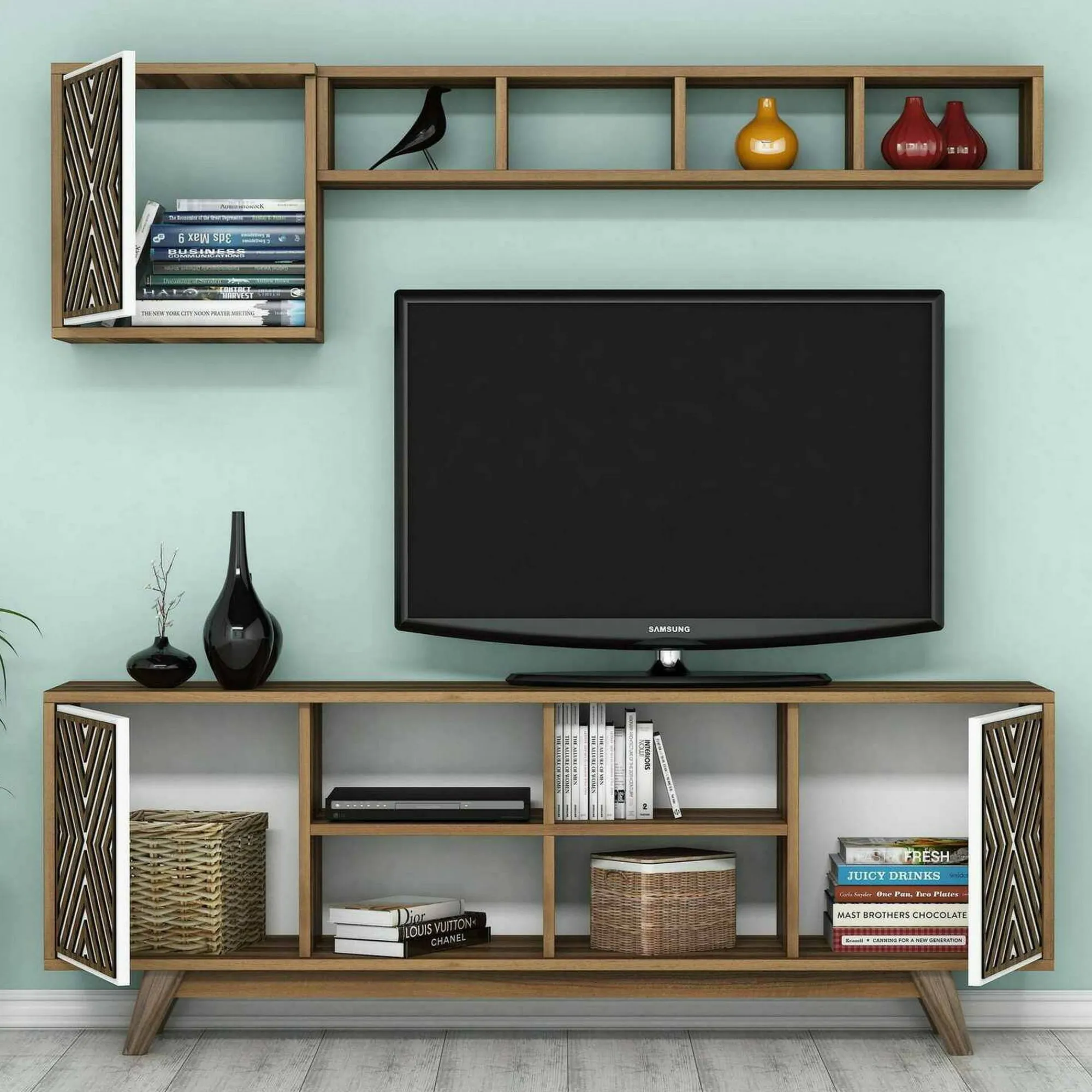 Mobile porta TV Drusilla, 160x35h56 cm, Noce e Bianco<Dmora Fashion