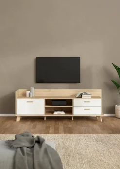 Mobile porta TV Dtestin, 51x182 h62 cm, Rovere e Bianco<Dmora Clearance