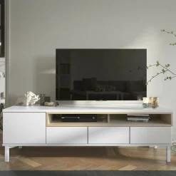 Mobile porta TV Dtoffani, 48x156 h48 cm, Bianco e Quercia<Dmora Discount