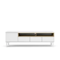 Mobile porta TV Dtoffani, 48x156 h48 cm, Bianco e Quercia<Dmora Discount