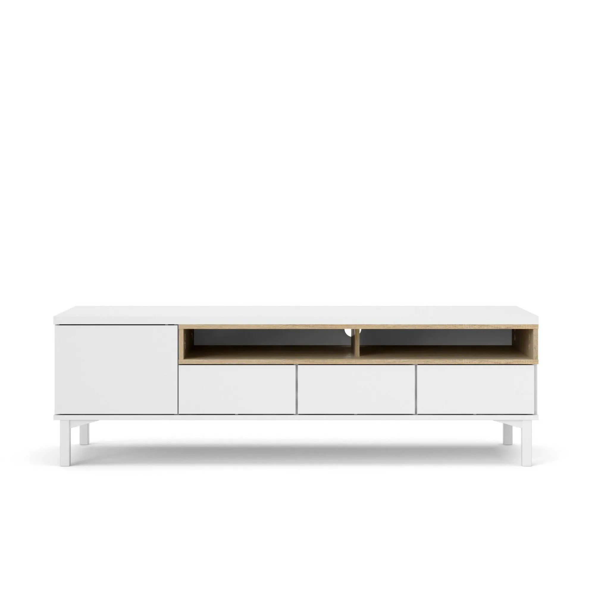 Mobile porta TV Dtoffani, 48x156 h48 cm, Bianco e Quercia<Dmora Discount
