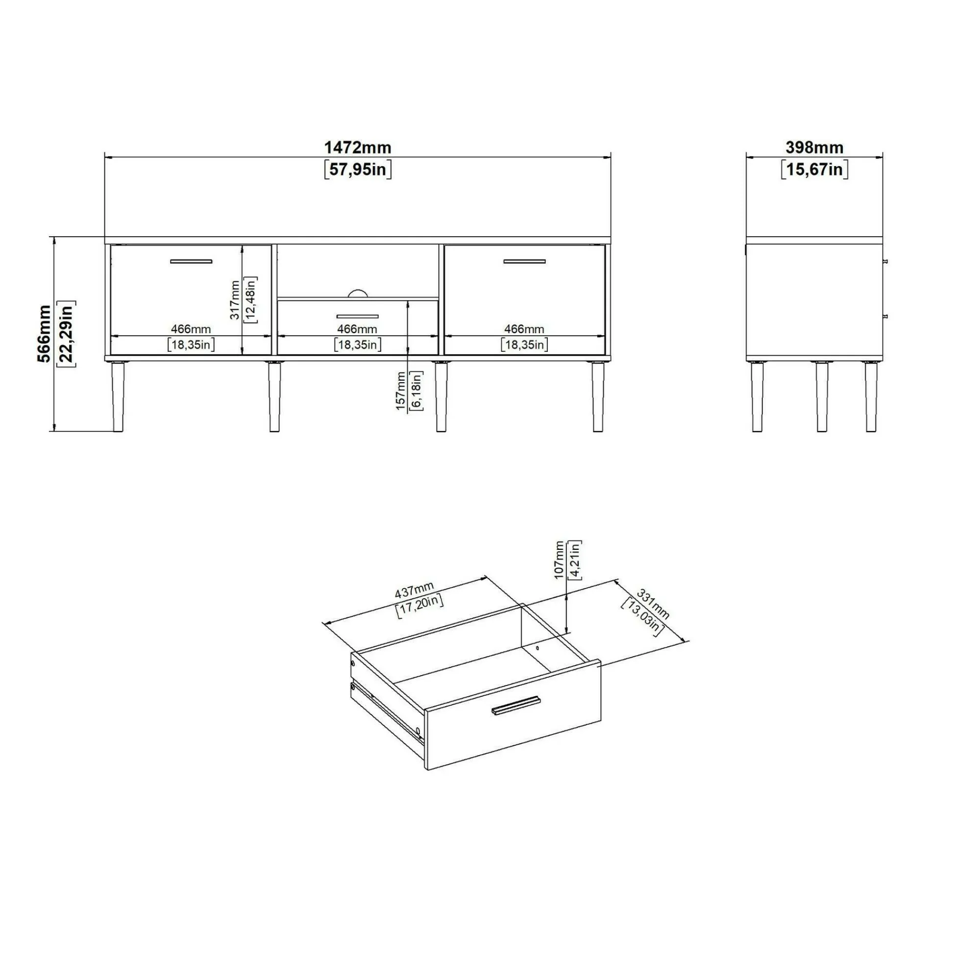 Mobile porta TV elie, 40x147 h57 cm,<Dmora Discount