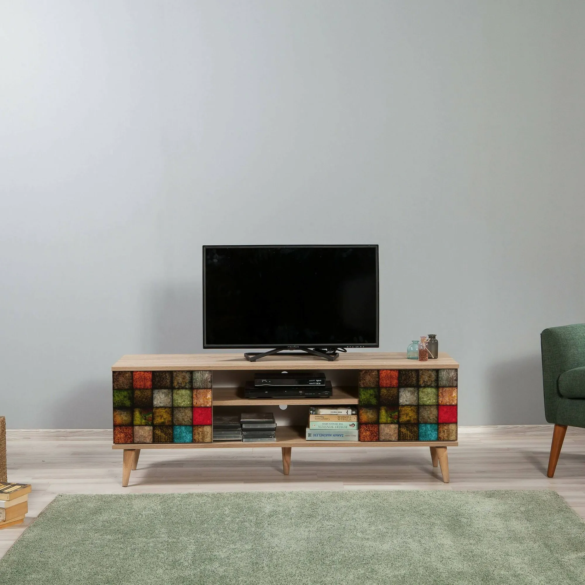 Mobile porta TV Enrica, 140x40h50 cm, Quercia e Multicolore<Dmora Fashion