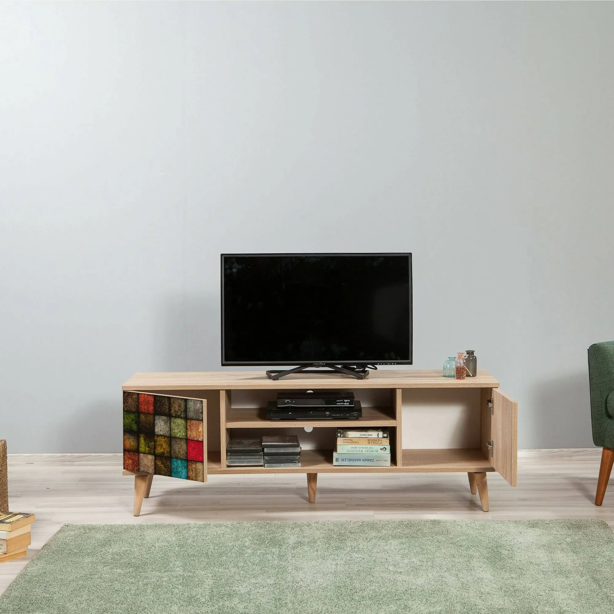 Mobile porta TV Enrica, 140x40h50 cm, Quercia e Multicolore<Dmora Fashion