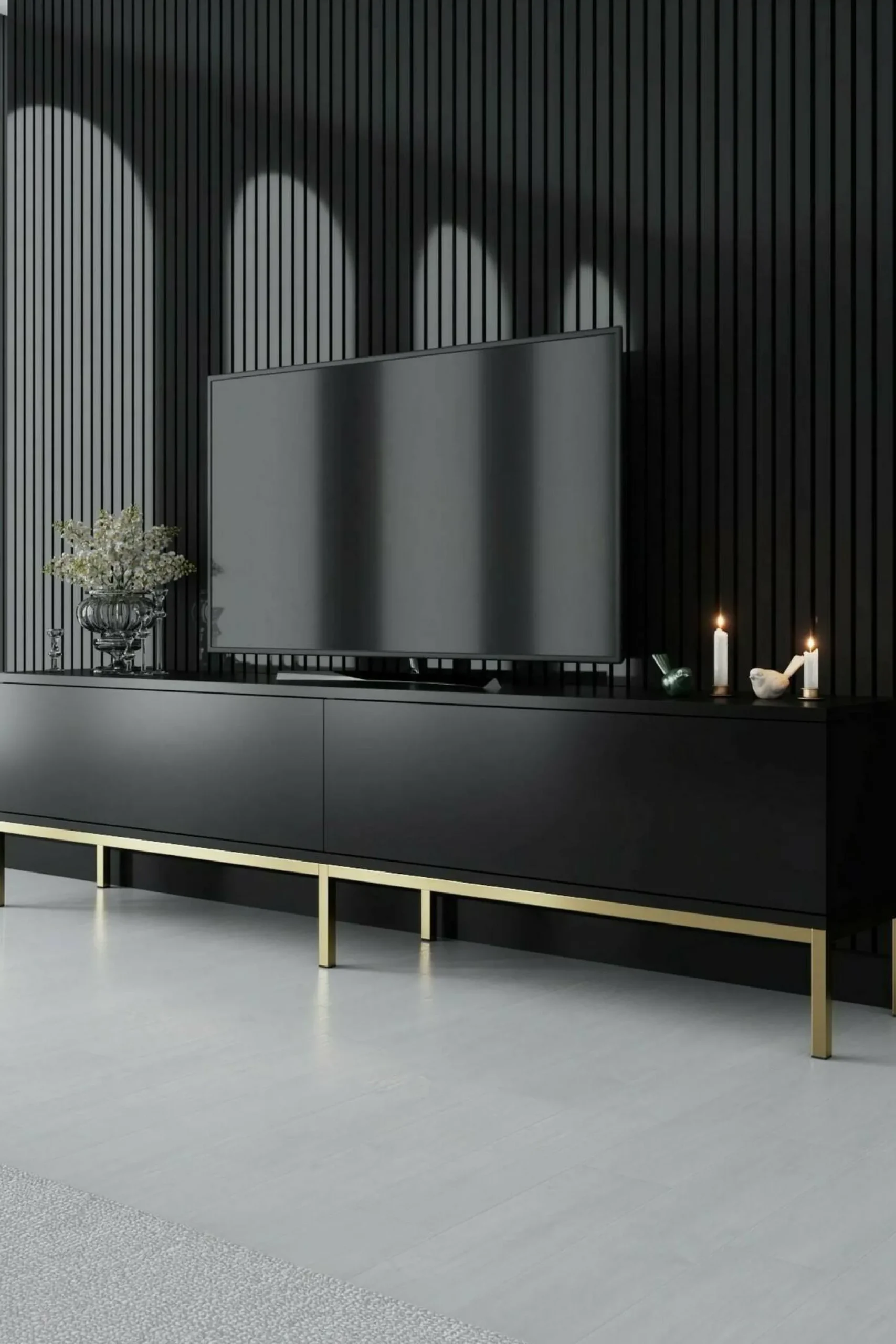 Mobile porta TV Espero, 180x30h47 cm, Nero e Oro<Dmora Store