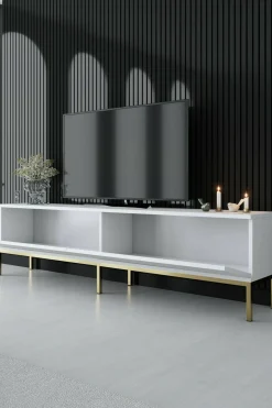 Mobile porta TV Espero, 180x30h47 cm, Bianco e Oro<Dmora Clearance
