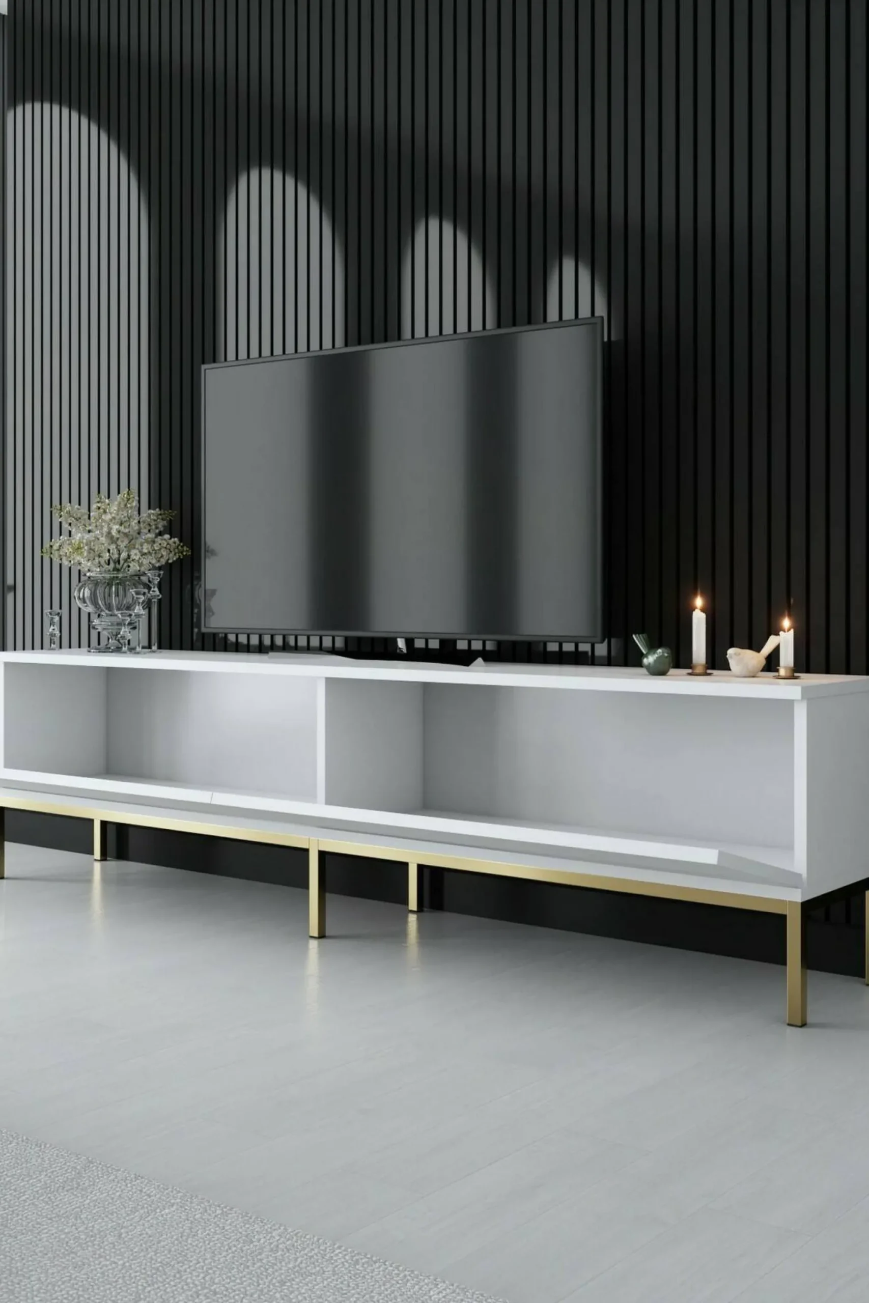 Mobile porta TV Espero, 180x30h47 cm, Bianco e Oro<Dmora Clearance
