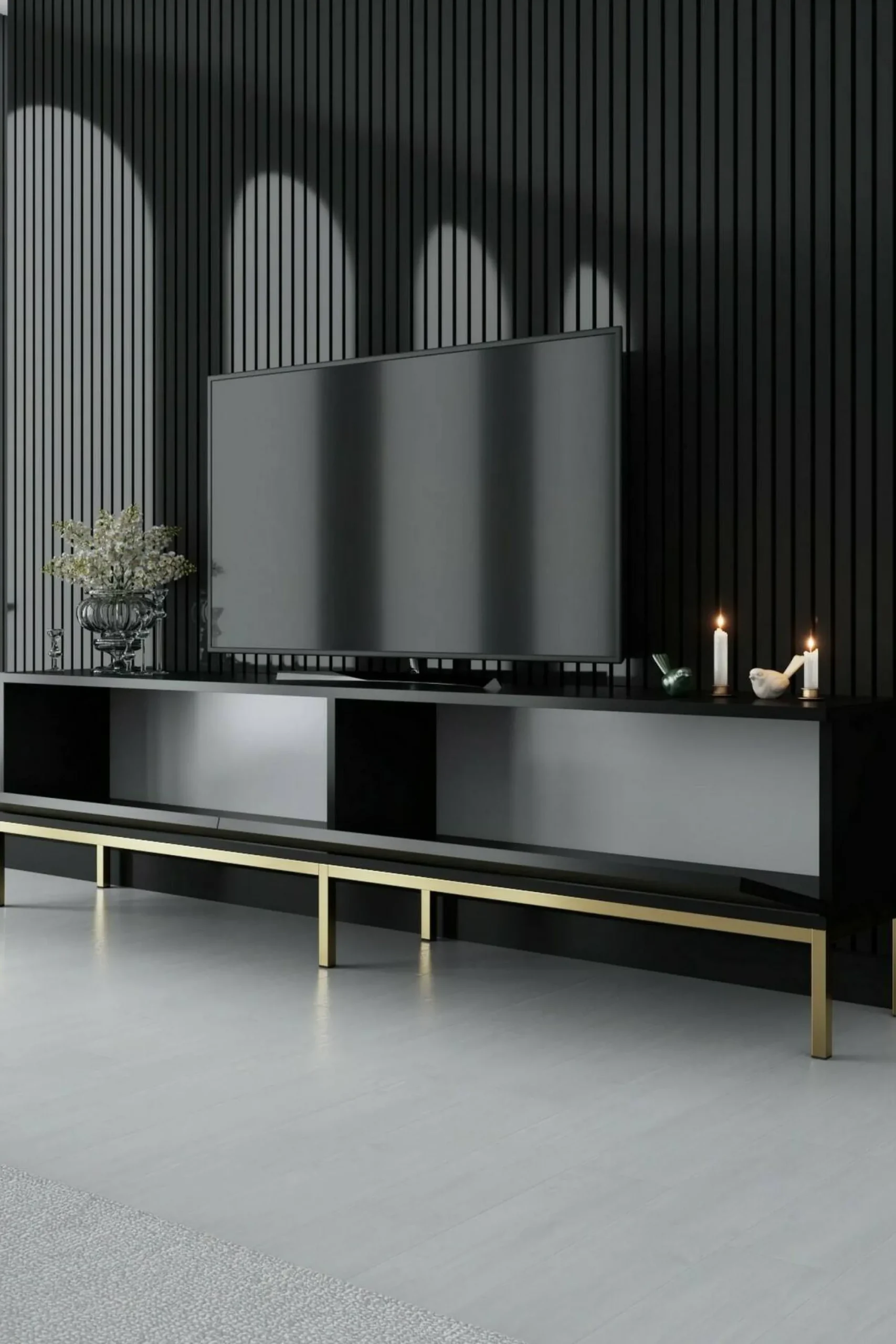 Mobile porta TV Espero, 180x30h47 cm, Nero e Oro<Dmora Store