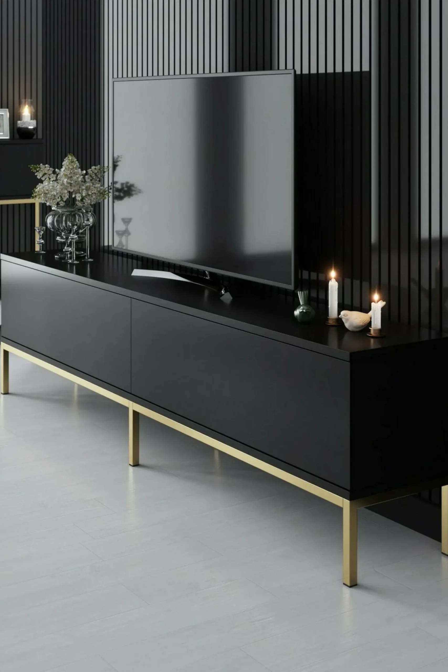 Mobile porta TV Espero, 180x30h47 cm, Nero e Oro<Dmora Store