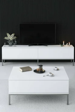 Mobile porta TV Espero, 180x30h47 cm, Bianco e Argento<Dmora Outlet