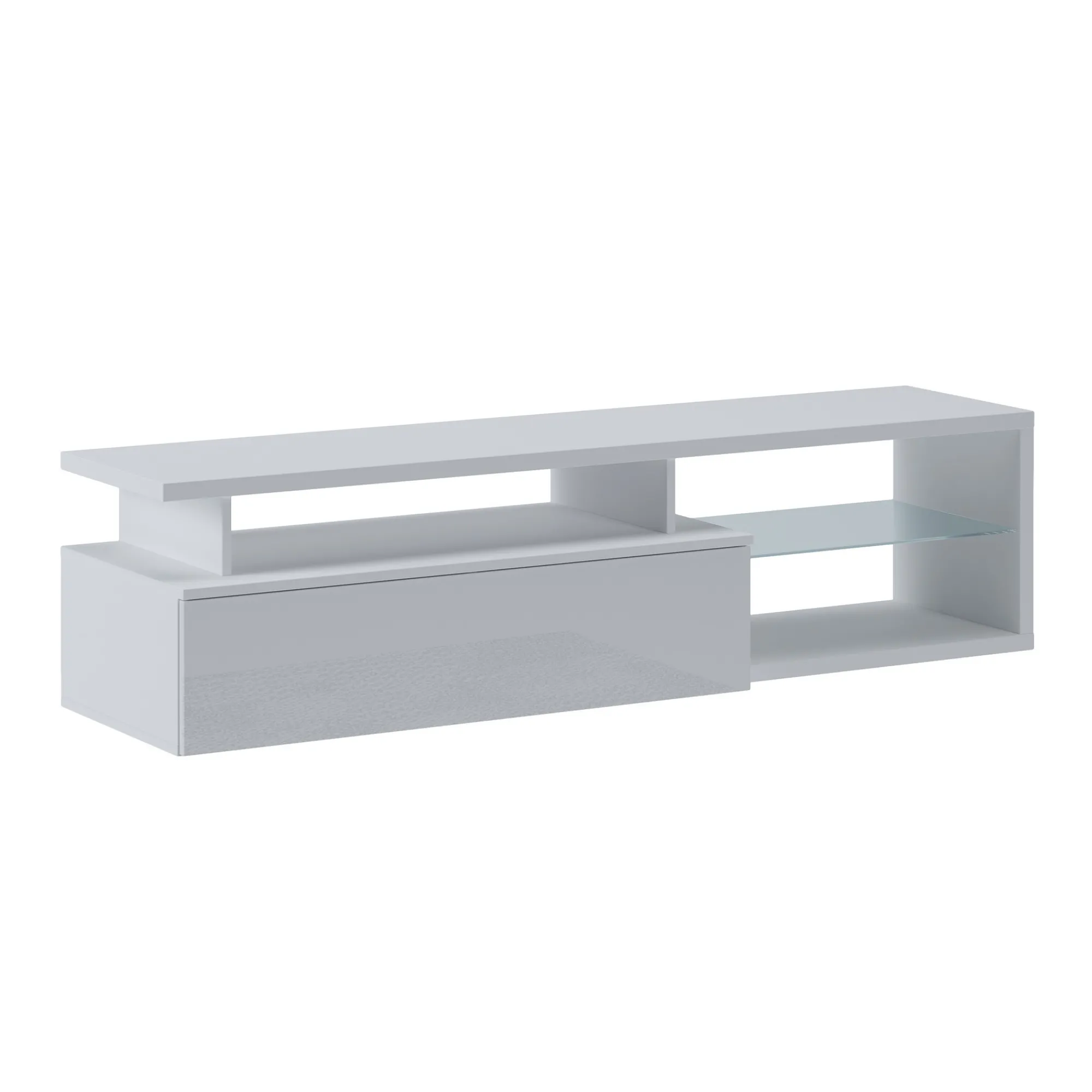 Mobile porta TV Gisella, 160x38h41 cm, Bianco e Bianco lucido<Dmora Online
