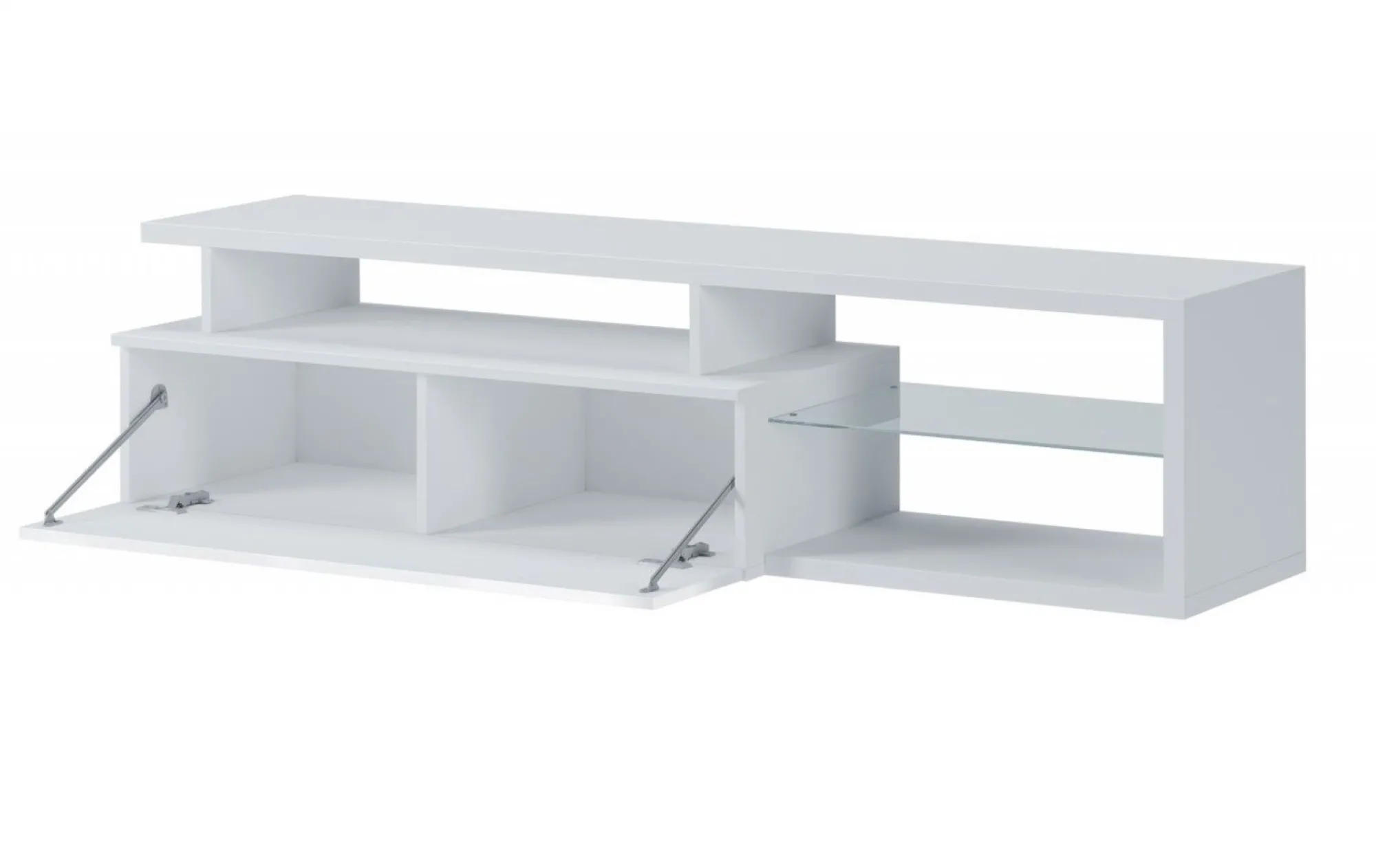 Mobile porta TV Gisella, 160x38h41 cm, Bianco e Bianco lucido<Dmora Online