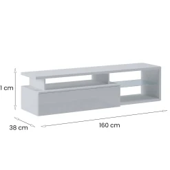Mobile porta TV Gisella, 160x38h41 cm, Bianco e Bianco lucido<Dmora Online