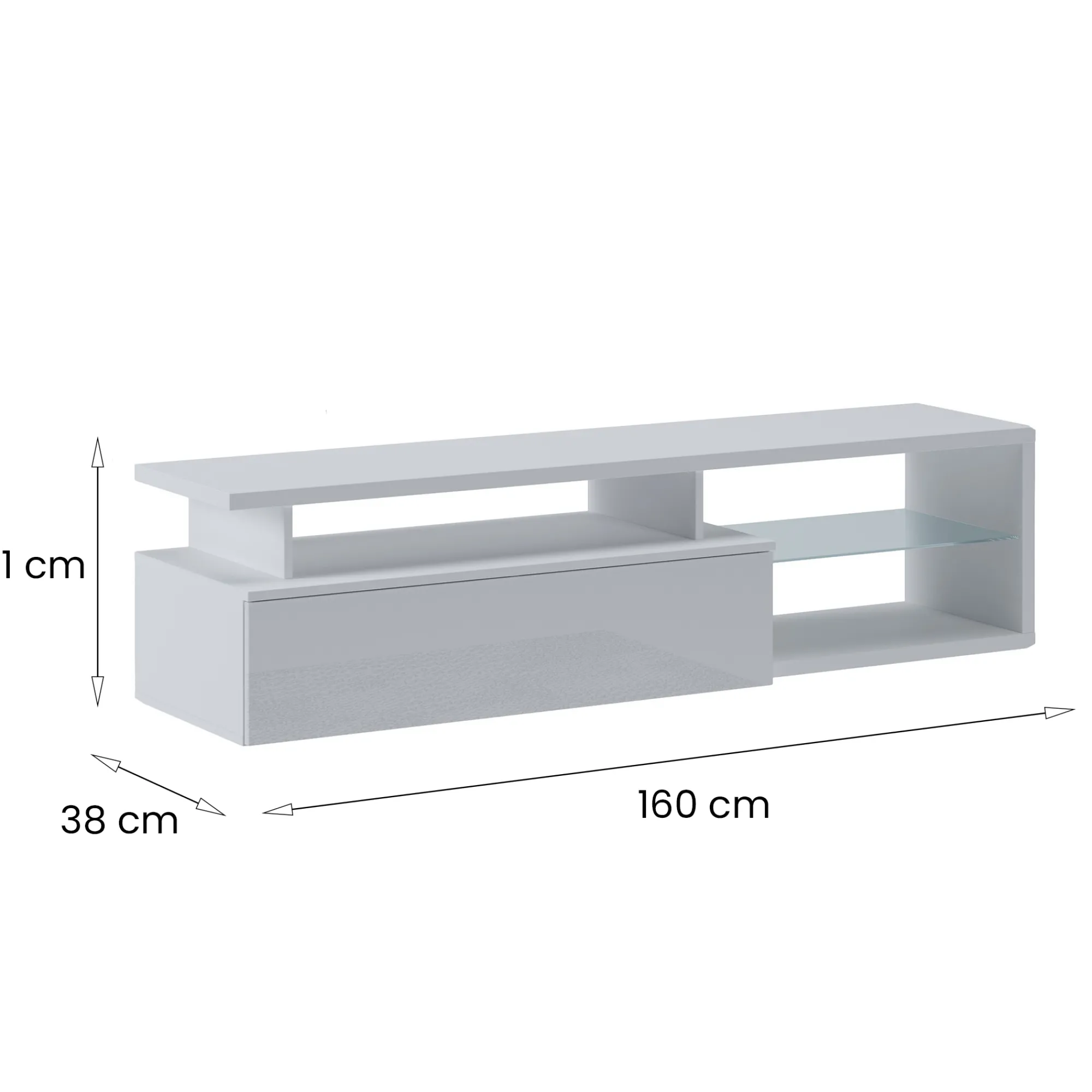 Mobile porta TV Gisella, 160x38h41 cm, Bianco e Bianco lucido<Dmora Online