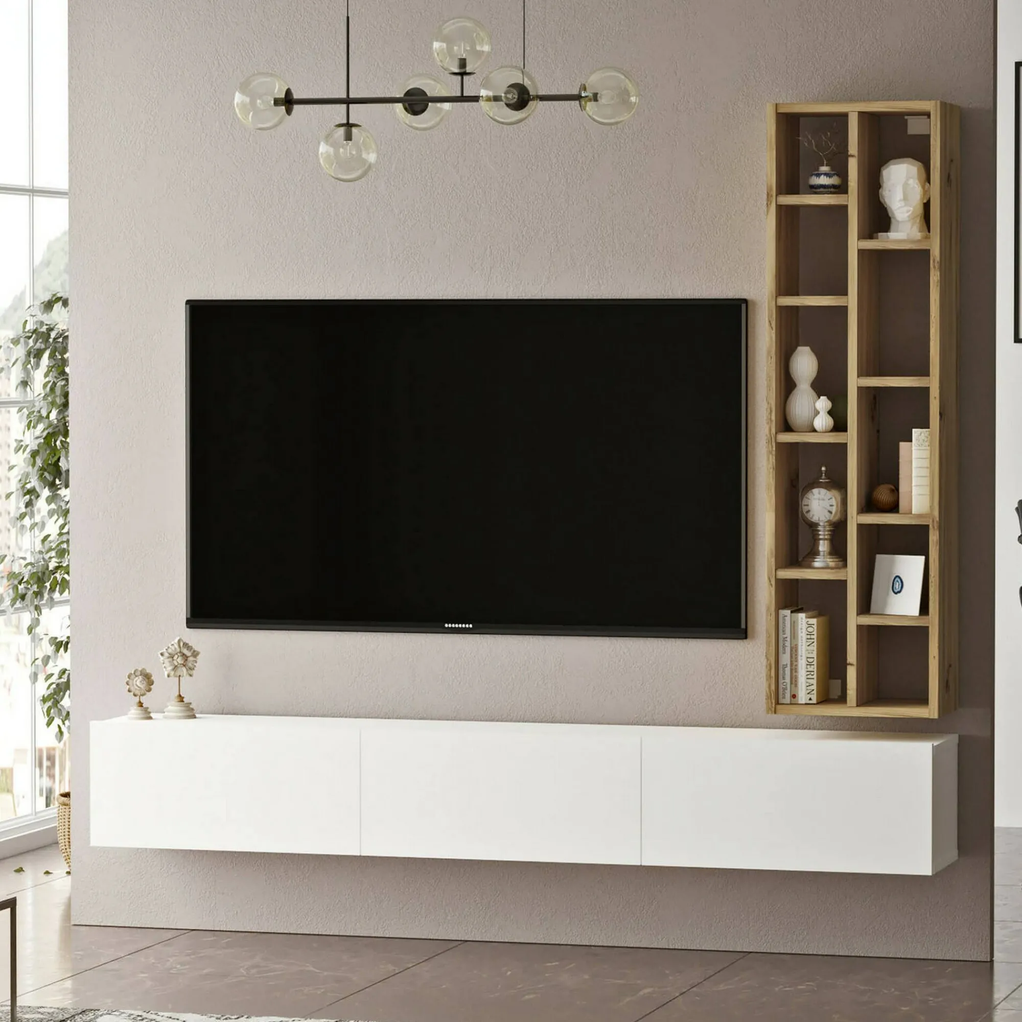 Mobile porta TV Giusi, 175x27h25 cm, Quercia e Bianco<Dmora Discount