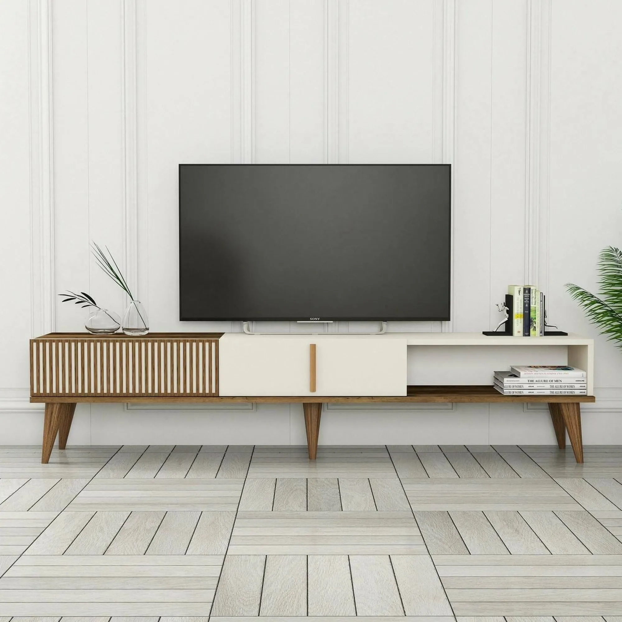 Mobile porta TV Gordon, 180x35 h40 cm, Noce e Crema<Dmora Fashion