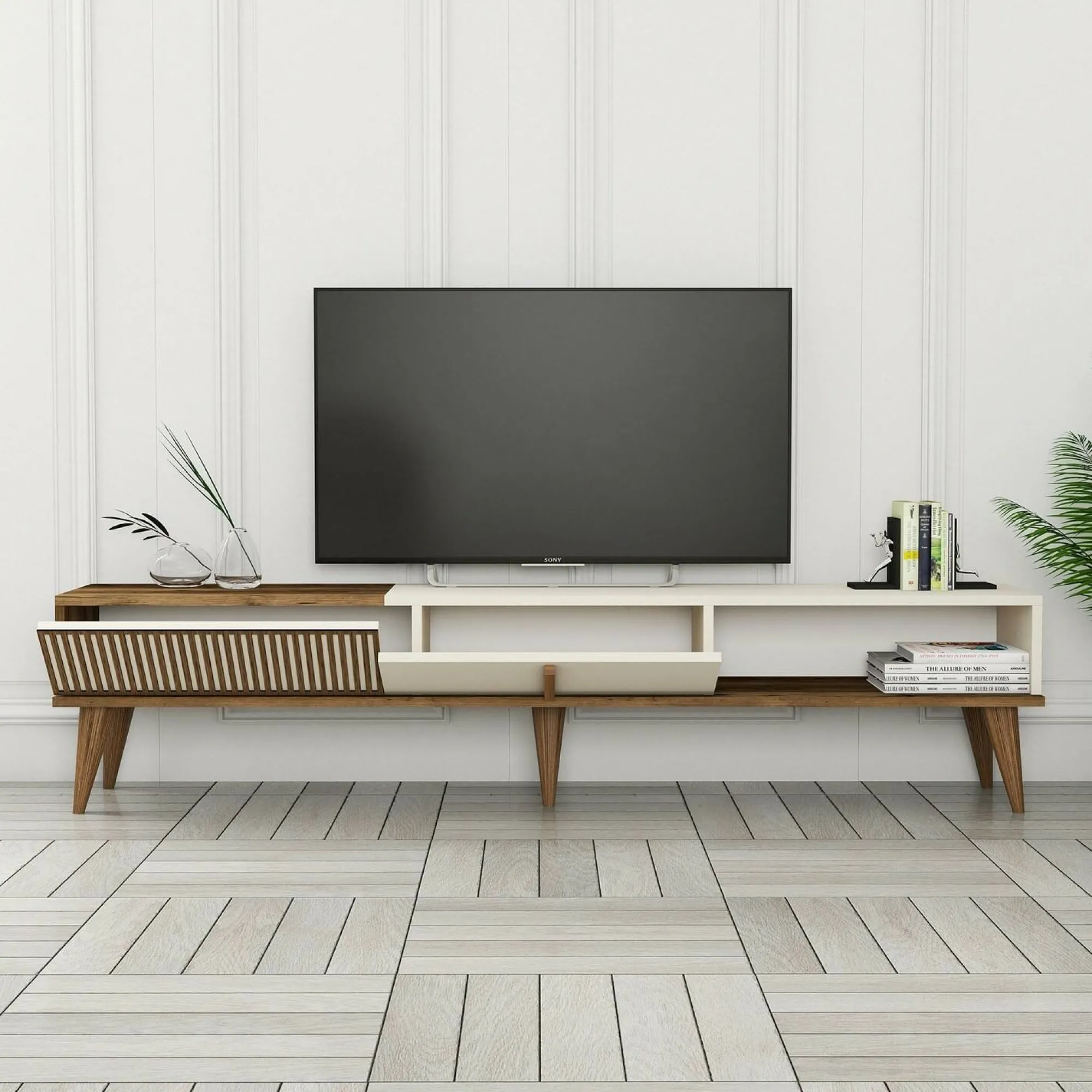 Mobile porta TV Gordon, 180x35 h40 cm, Noce e Crema<Dmora Fashion