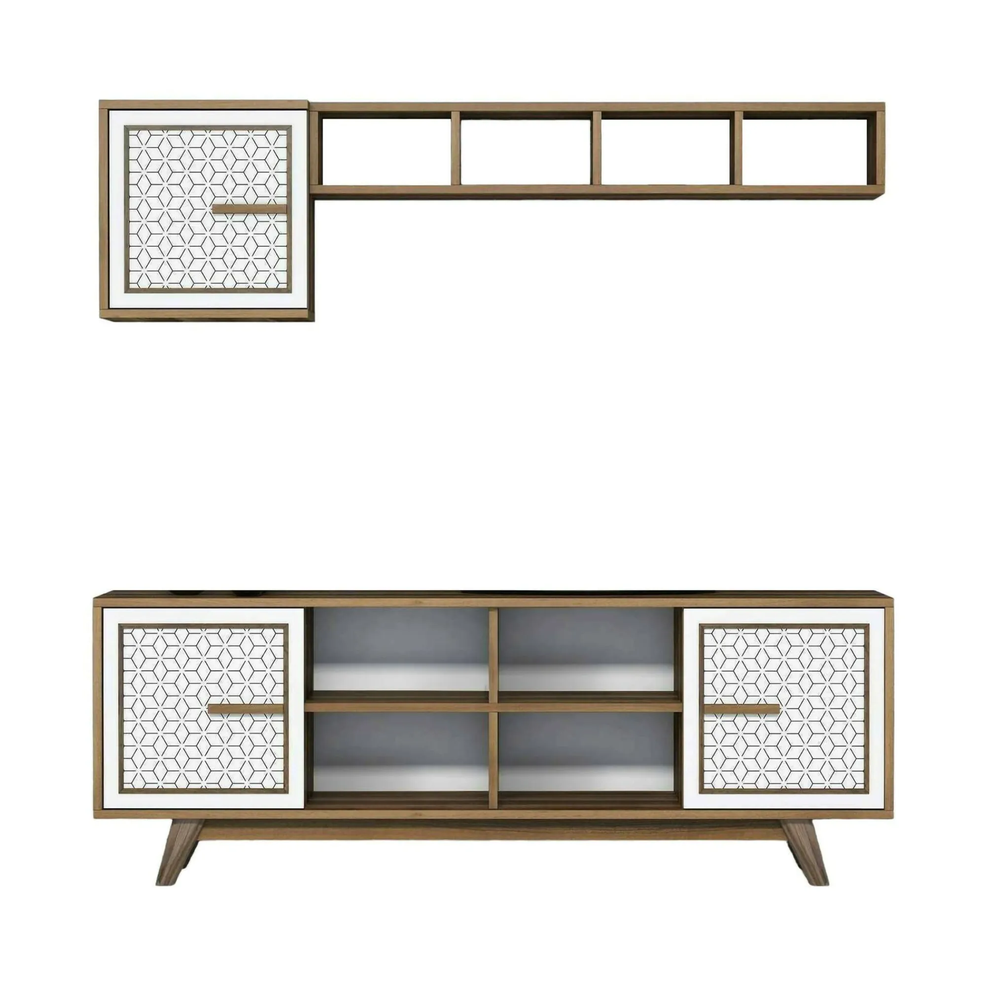 Mobile porta TV Guendalina, 160x35h56 cm, Noce e Bianco<Dmora Online