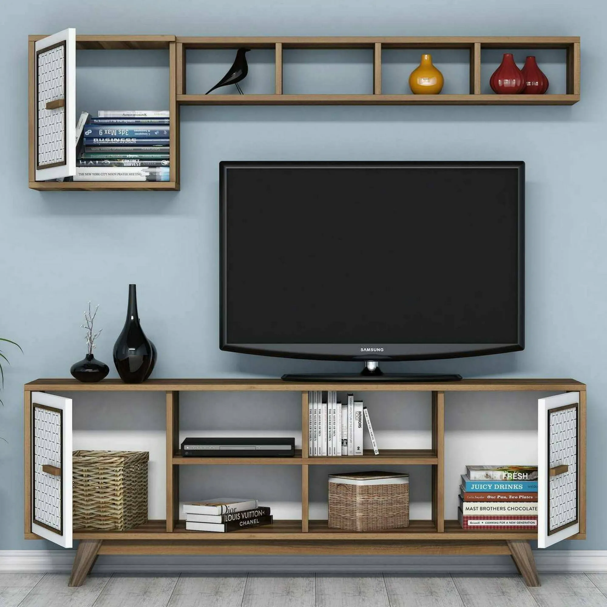 Mobile porta TV Guendalina, 160x35h56 cm, Noce e Bianco<Dmora Online