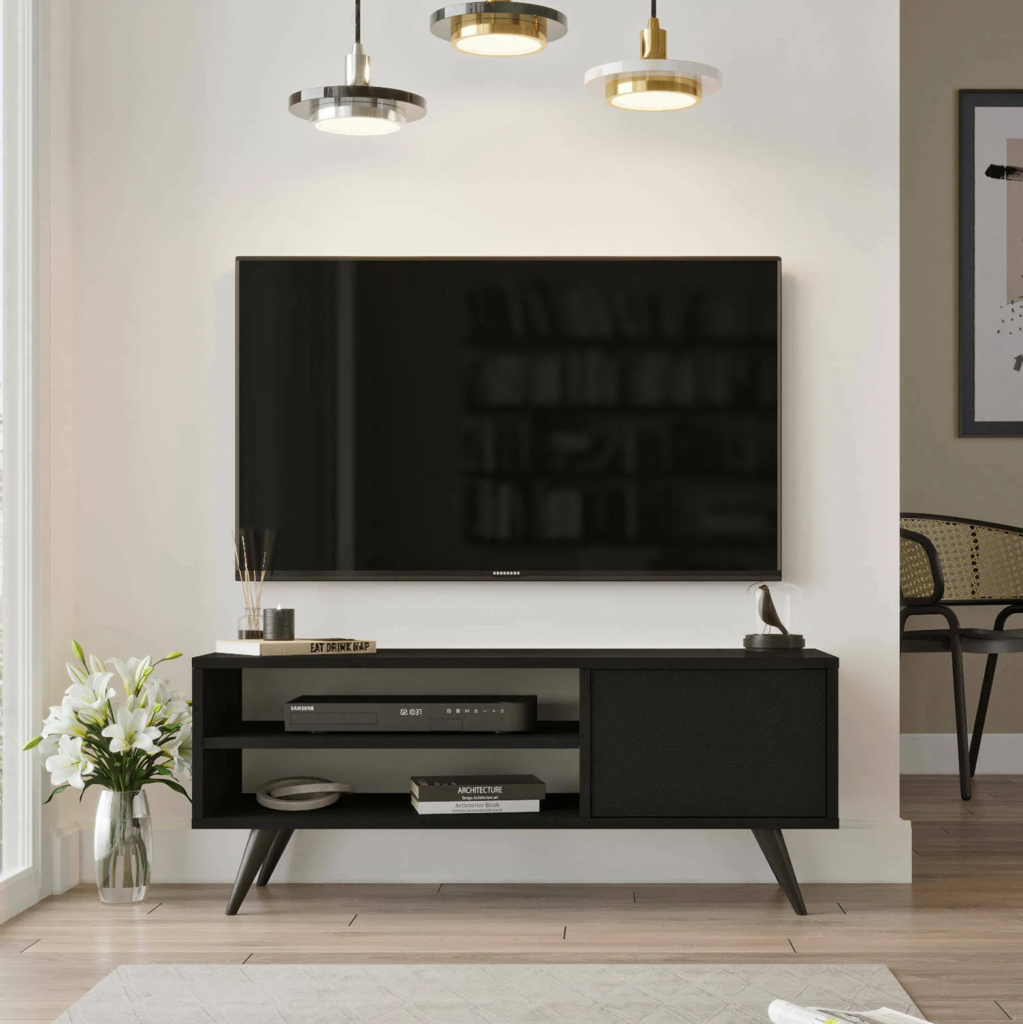 Mobile porta TV HuLanqi, 110x40 h44 cm,<Dmora Hot