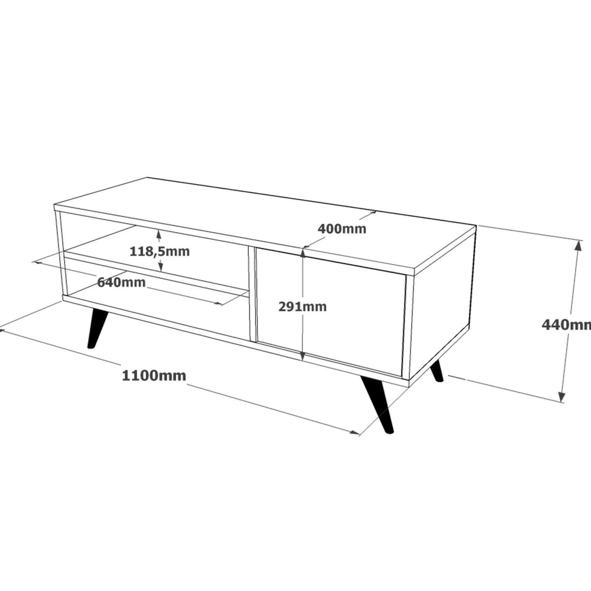 Mobile porta TV HuLanqi, 110x40 h44 cm,<Dmora Hot