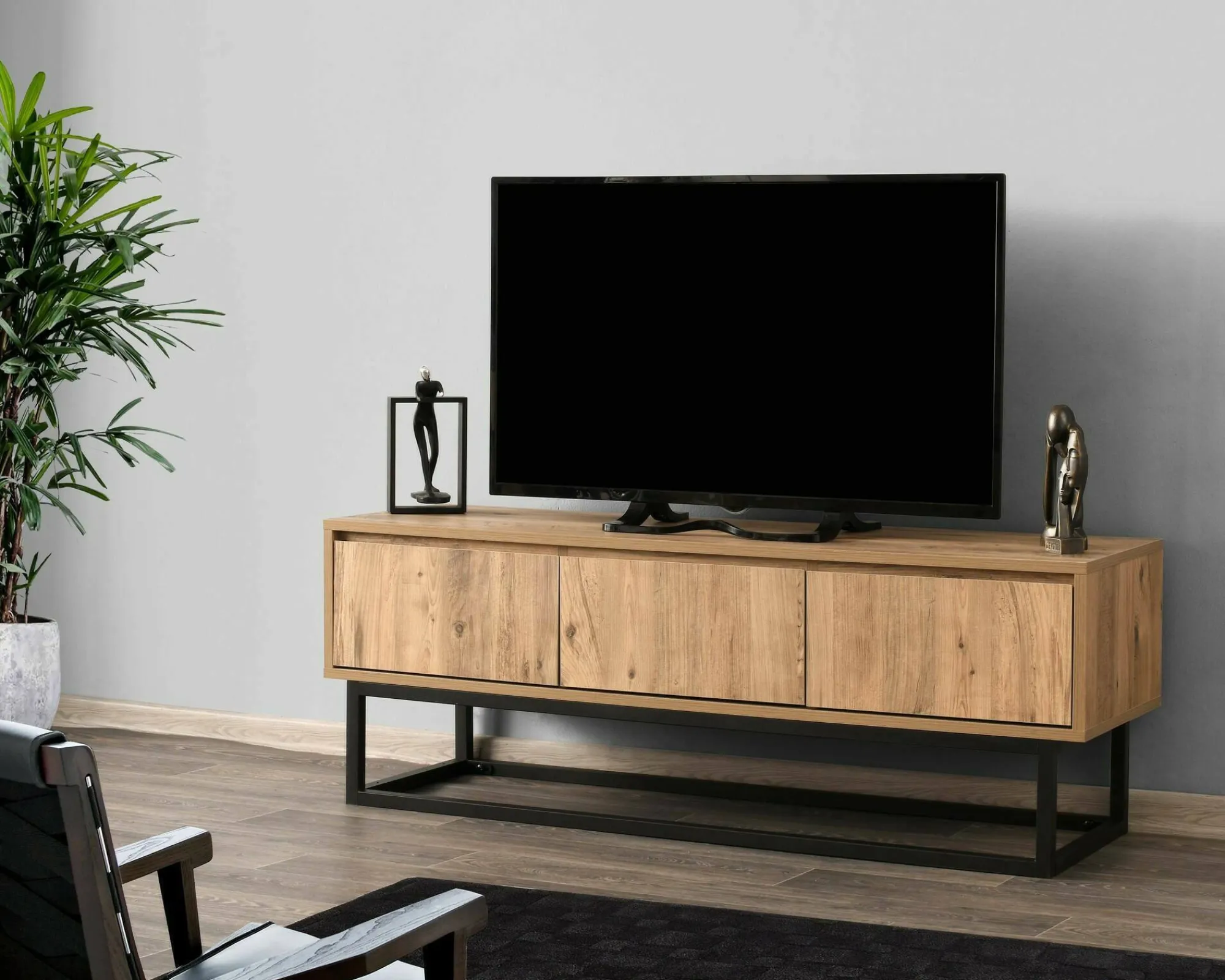 Mobile porta TV Ignazia, Quercia e Nero, 140x40h50 cm<Dmora Best
