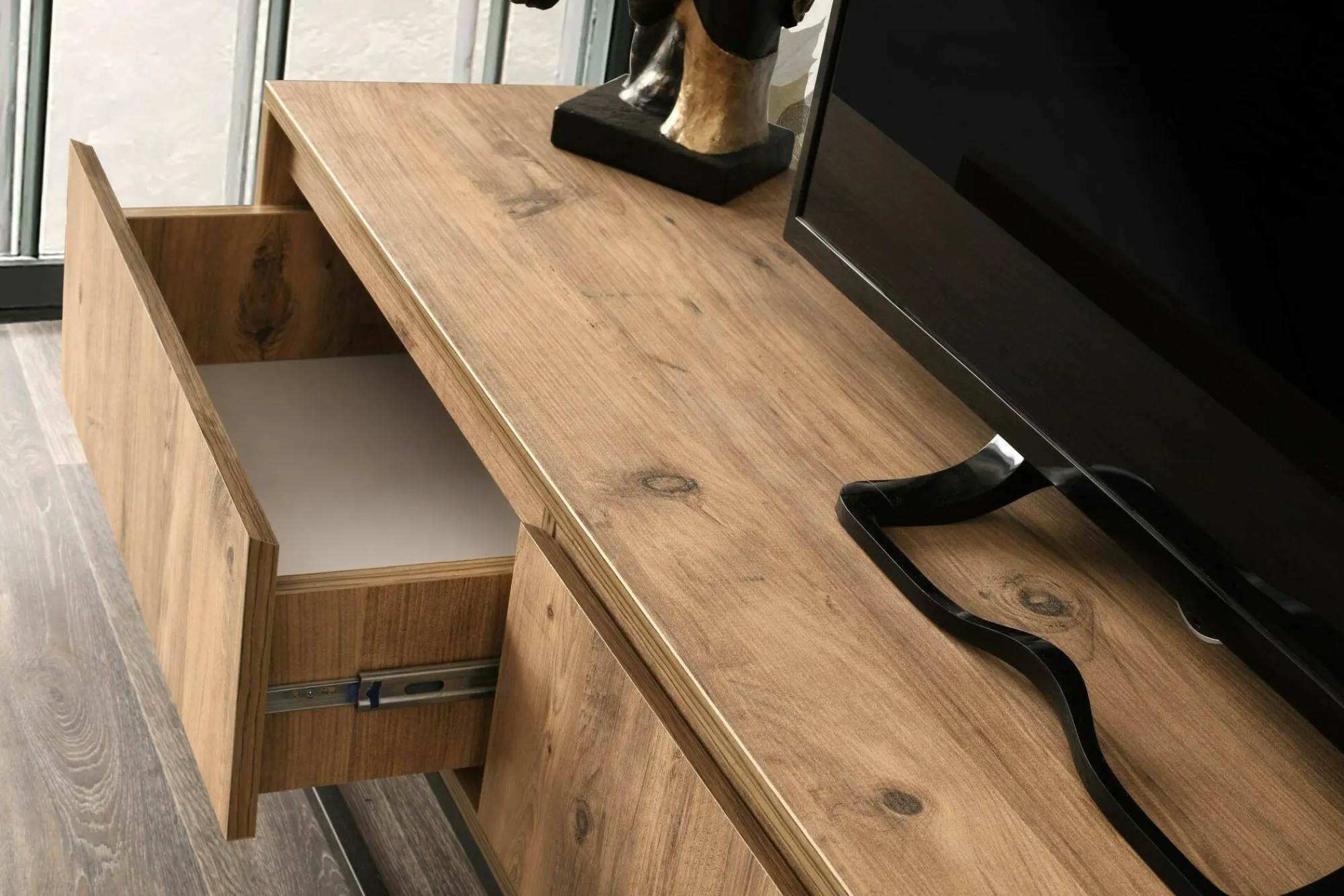 Mobile porta TV Ignazia, Quercia e Nero, 180x40h50 cm<Dmora Cheap