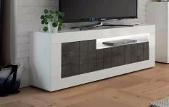 Mobile porta TV Iole, 138x42 h56 cm, Bianco lucido e Ardesia<Dmora New