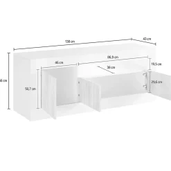 Mobile porta TV Iole, 138x42 h56 cm, Bianco lucido e Acacia<Dmora Online