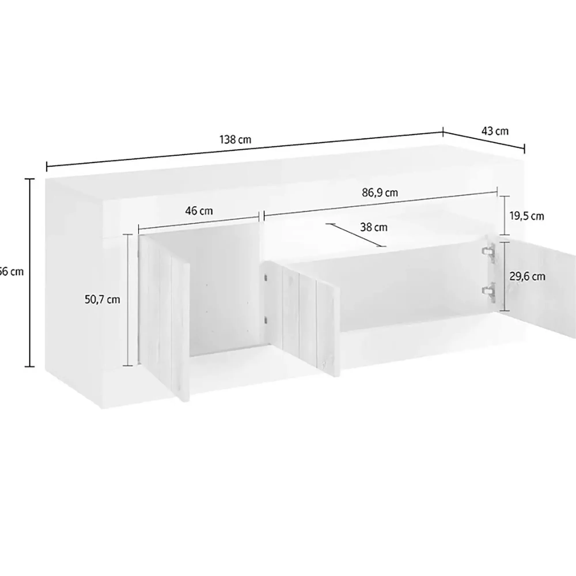 Mobile porta TV Iole, 138x42 h56 cm,<Dmora Online