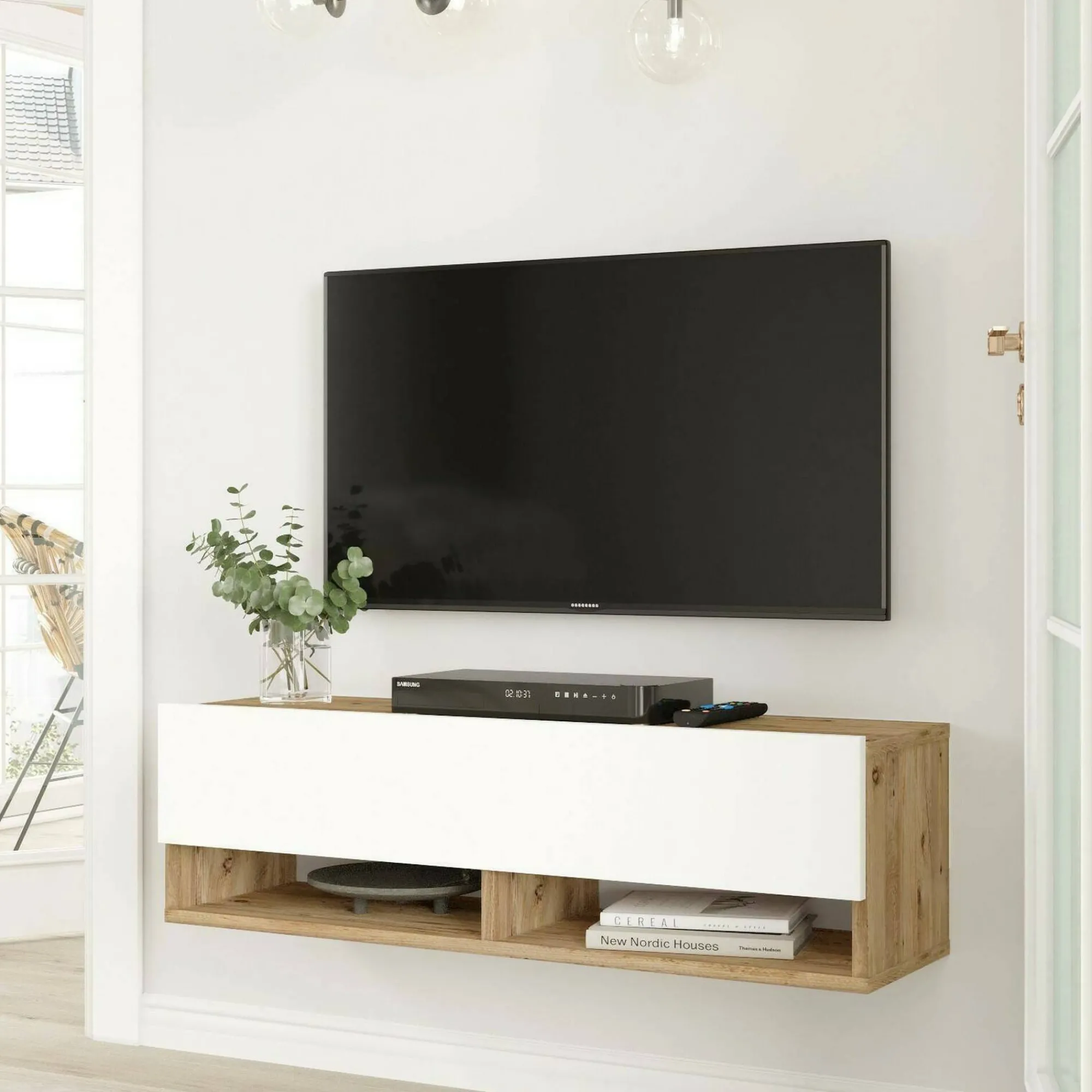 Mobile porta TV Iva, 100x32h29 cm, Quercia e Bianco<Dmora Clearance