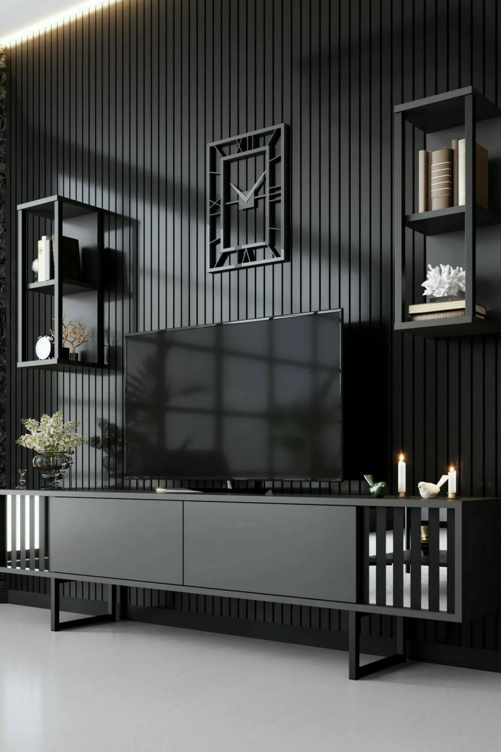 Mobile porta TV Iva, 180x30h48 cm, Antracite e Nero<Dmora Sale