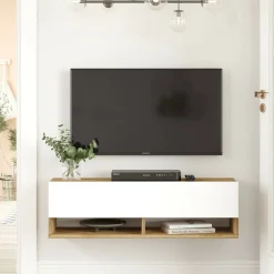 Mobile porta TV Iva, 100x32h29 cm, Quercia e Bianco<Dmora Clearance