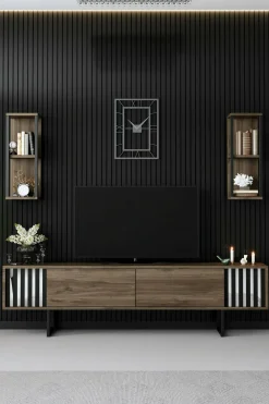 Mobile porta TV Iva, 180x30h48 cm, Noce e Nero<Dmora Best