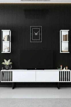 Mobile porta TV Iva, 180x30h48 cm, Bianco e Nero<Dmora Cheap
