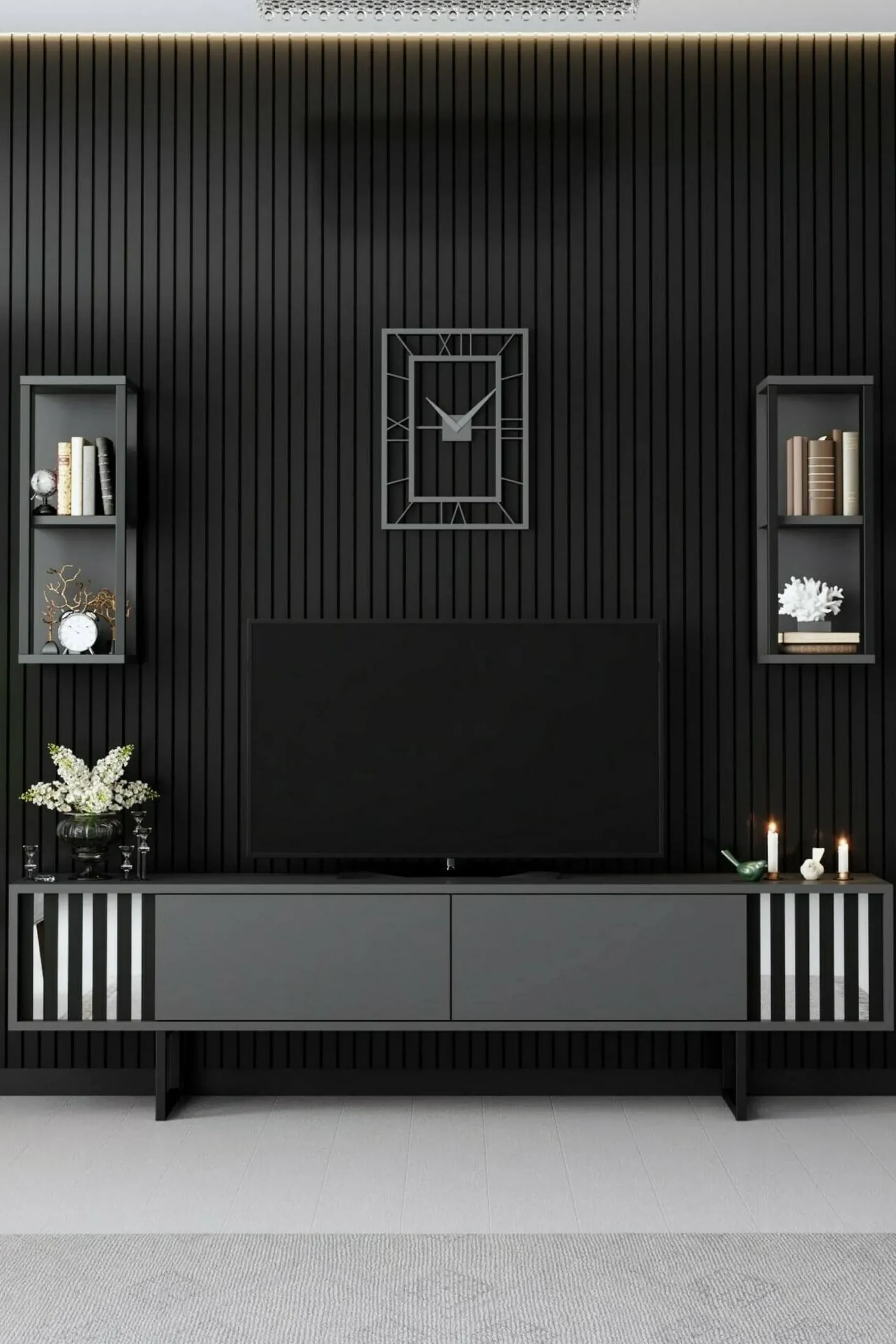 Mobile porta TV Iva, 180x30h48 cm, Antracite e Nero<Dmora Sale