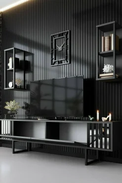 Mobile porta TV Iva, 180x30h48 cm, Antracite e Nero<Dmora Sale