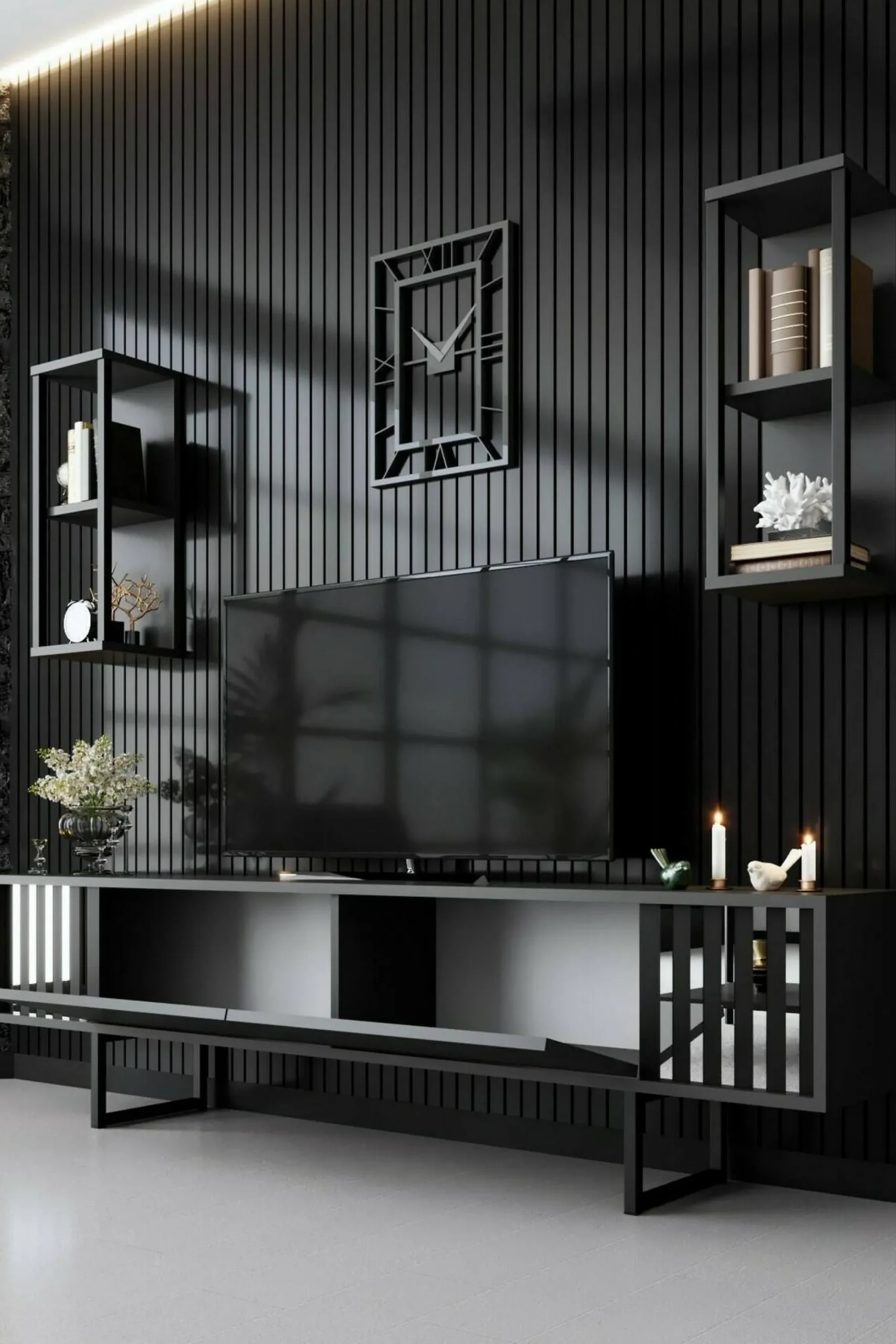 Mobile porta TV Iva, 180x30h48 cm, Antracite e Nero<Dmora Sale